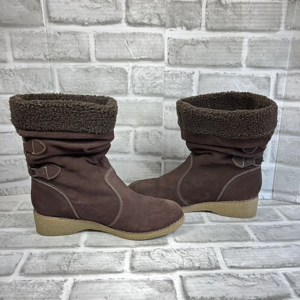 Lands' End Women’s Size 8 Brown Chalet Mid Calf Wedge Winter Boots